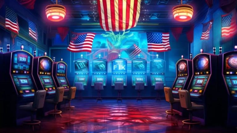 Animated Slot Machines And USA Flag